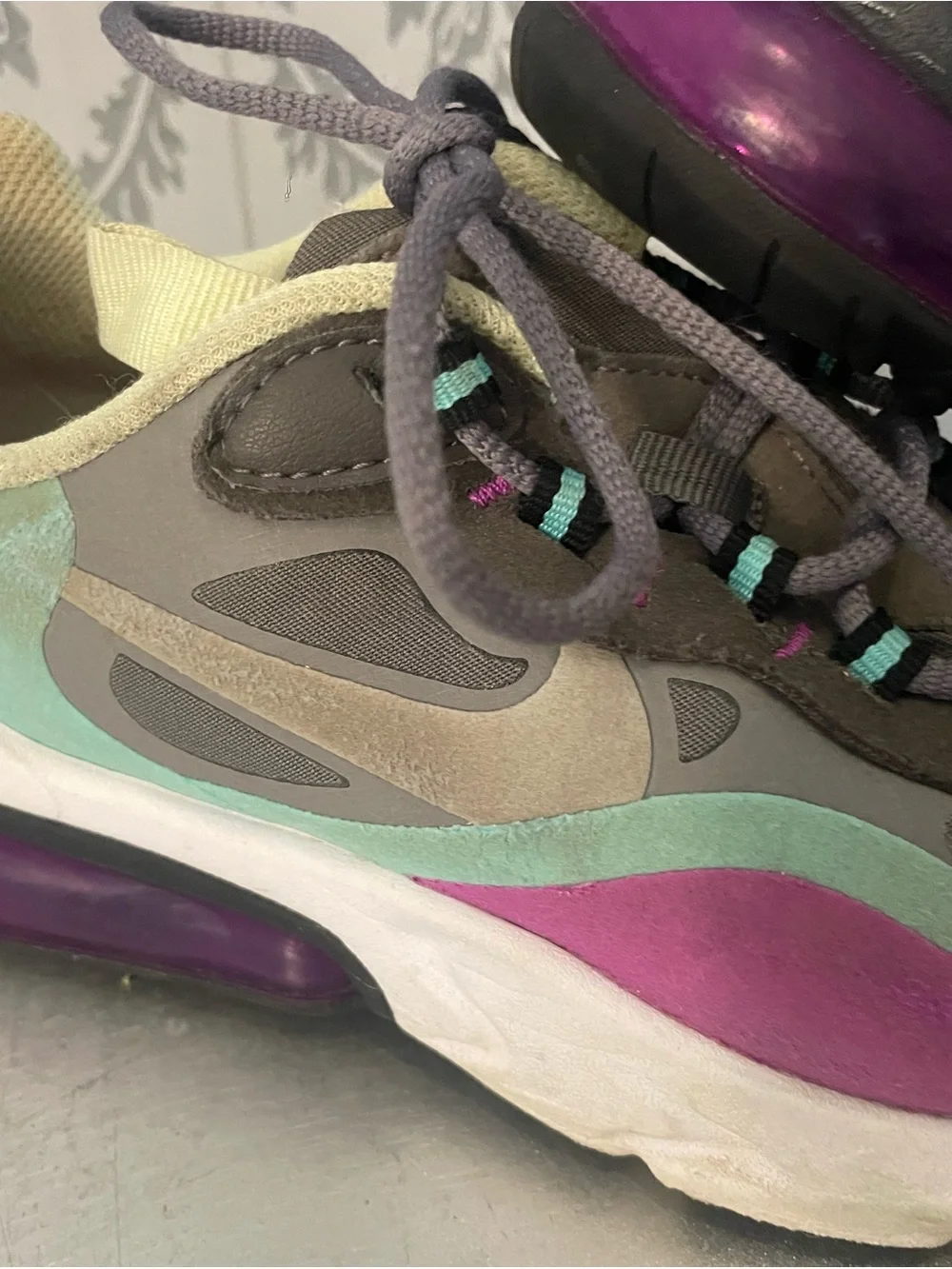 Kids Nike React Element 55 in Gray, Mint Green & Purple